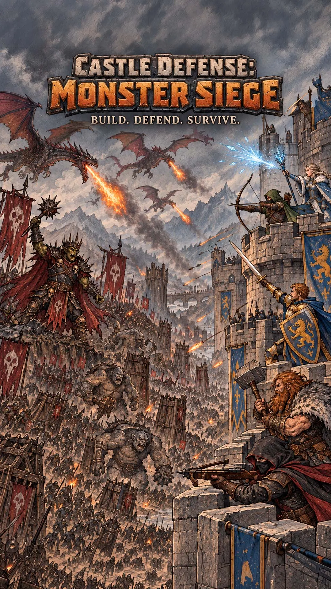 Monster Siege key art: the Horde attacks the castle walls